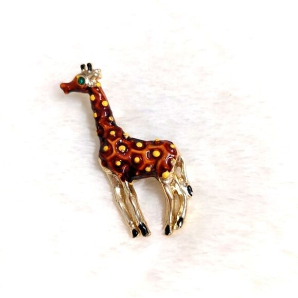 Vintage 1980's Enamel & Goldtone Giraffe Brooche - Picture 8 of 9